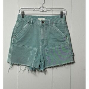 BDG Urban Outfitters Women's Teal Carpenter Shorts High Waisted Distressed Sz 27